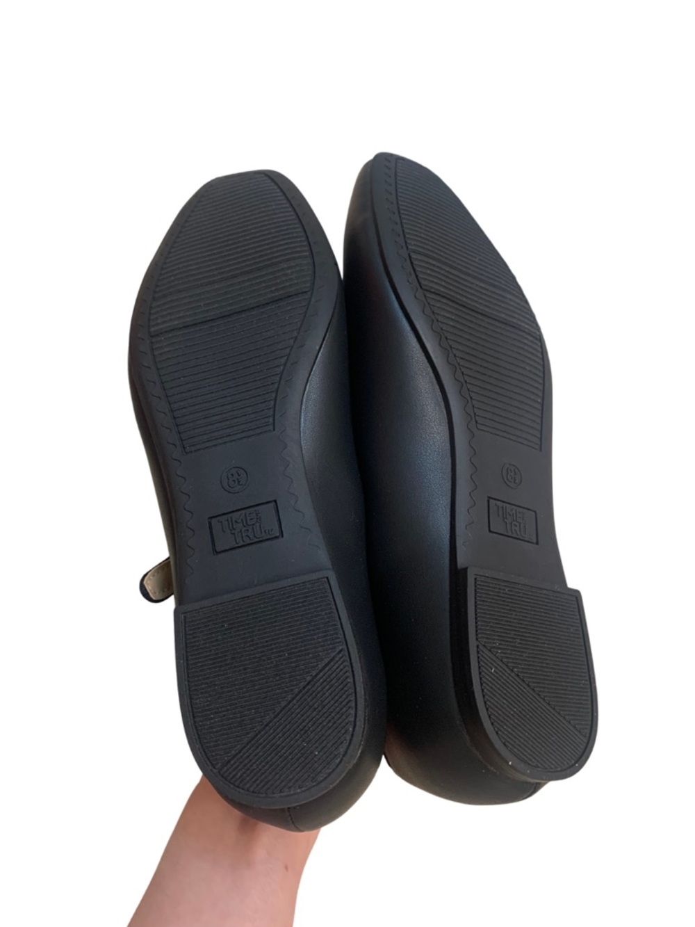 Black Faux Leather Mary Jane Ballet Flats Adjustable Strap Minimalist Preppy 8.5 - Picture 7 of 10